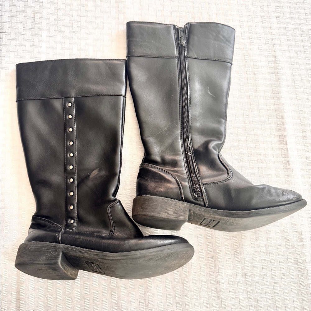 Sonoma Girls Black Riding Boots Size 13M Studded Mid Calf Zip Faux Leather